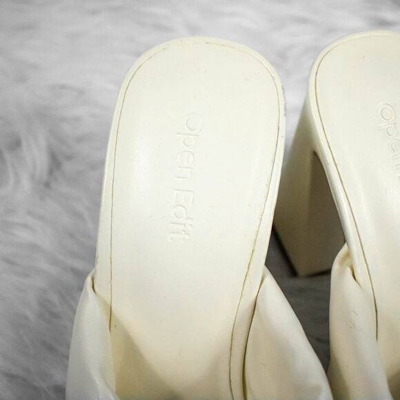 Open Edit Womens Ivory White Faux Leather Block Heel Slip On Sandals Size 5.5 - Picture 7 of 13
